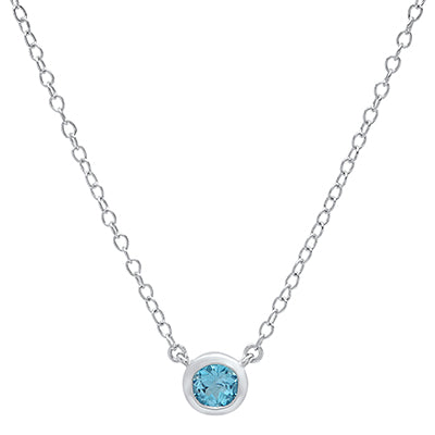 XP-829 10K White Gold 4MM Bezel Set Birthstone Necklace