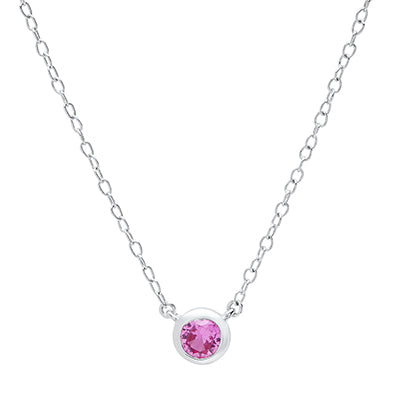 XP-829 10K White Gold 4MM Bezel Set Birthstone Necklace