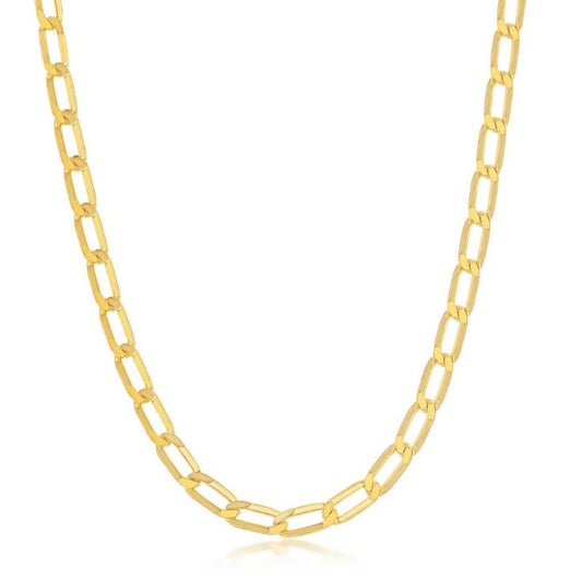 Sterling Silver Gold Plated 4.3mm Flat Paper Clip Chain - 18"