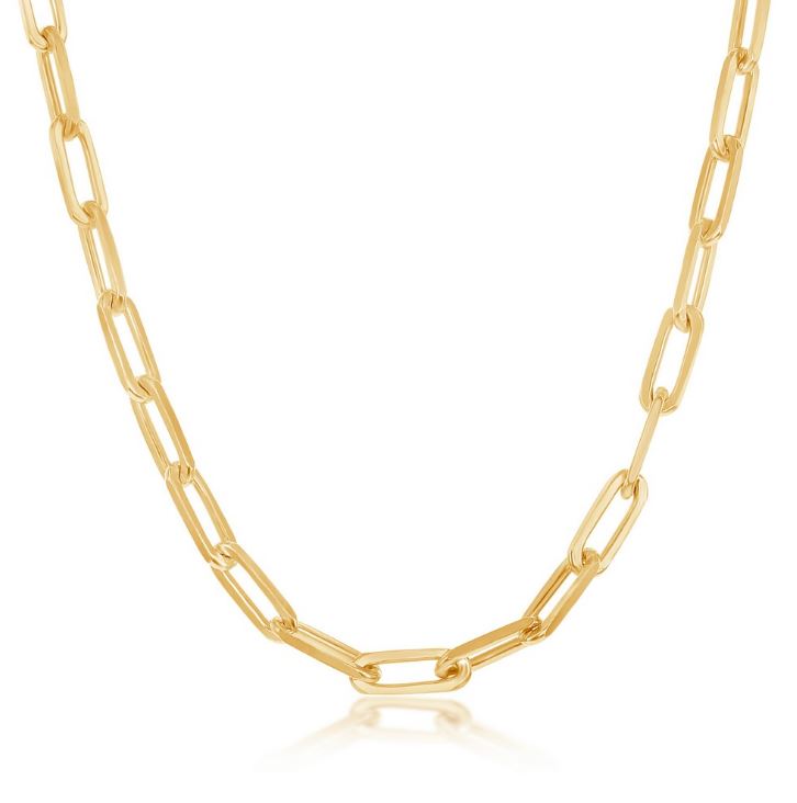 Sterling Silver Gold Plated 5.5mm Paper Clip Chain - 16"