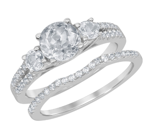 Sterling Silver Triple 2.4CTTW White Topaz Wedding Set