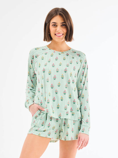 64998 Mary Square The Annie Women's Shorts Set in Cottage Stripes Green