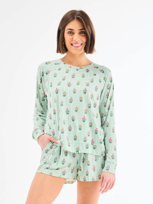 64998 Mary Square The Annie Women's Shorts Set in Cottage Stripes Green