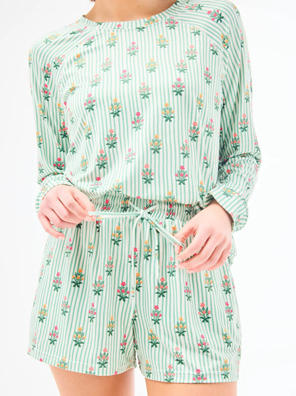 64998 Mary Square The Annie Women's Shorts Set in Cottage Stripes Green