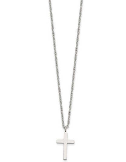 Stainless Steel Polished 20mm Cross Pendant With a 18" Cable Chain