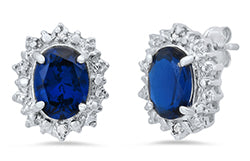 XE-101-CBS-W/G 10K White Gold Created Blue Sapphire / Diamond Earrings