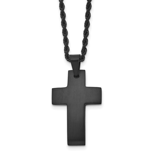 Stainless Steel Brushed Black IP-Plated Cross Necklace