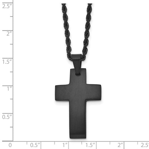 Stainless Steel Brushed Black IP-Plated Cross Necklace