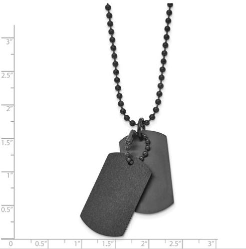 Stainless Steel Brushed And Laser Cut Black Double Dog Tag Necklace