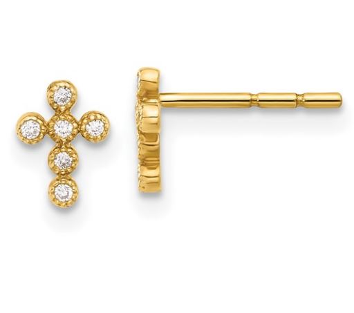 10K Yellow Gold Polished Cubic Zirconia Cross Post Earrings