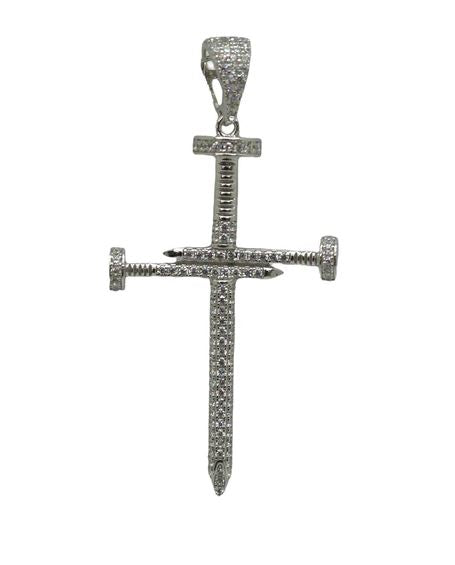 Sterling Silver Nail Cross Pendant With Cubic Zirconia