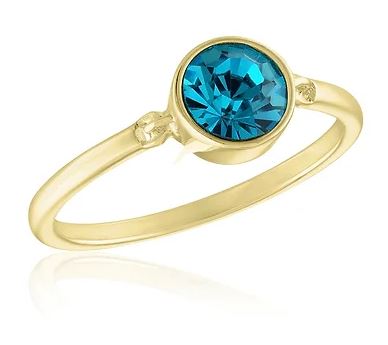 Layers Round Solitaire Aquamarine Gold Ring