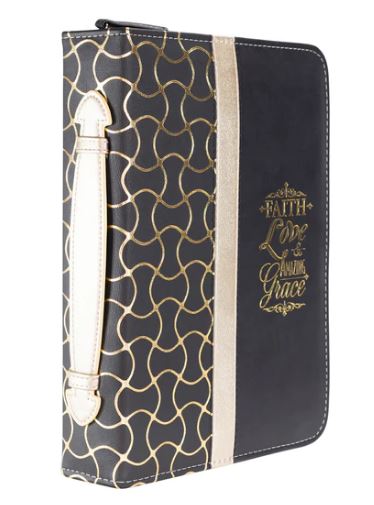 Large Black & Gold Bible Cover - Faith, Love, & Amazing Grace