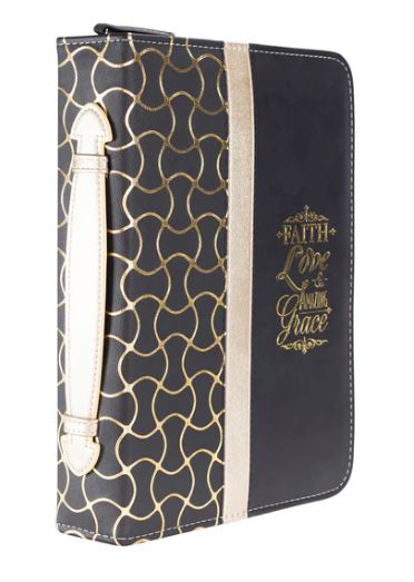 X-Large Black & Gold Bible Cover - Faith, Love, & Amazing Grace