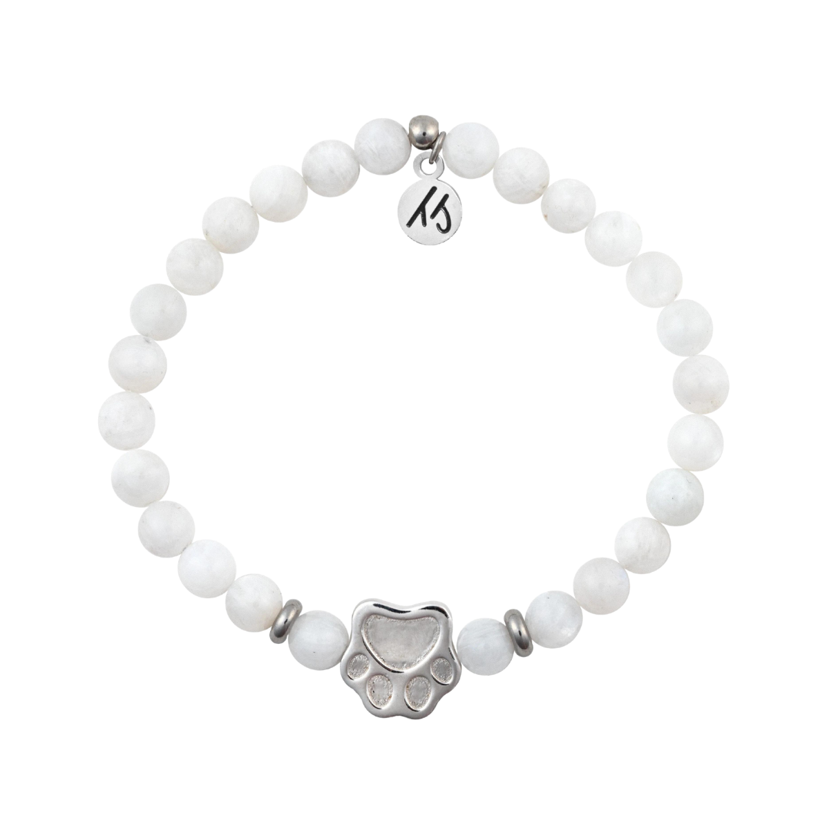 Sterling Silver Paw Print Moonstone Beaded Bracelet