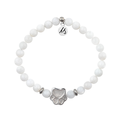 Sterling Silver Paw Print Moonstone Beaded Bracelet