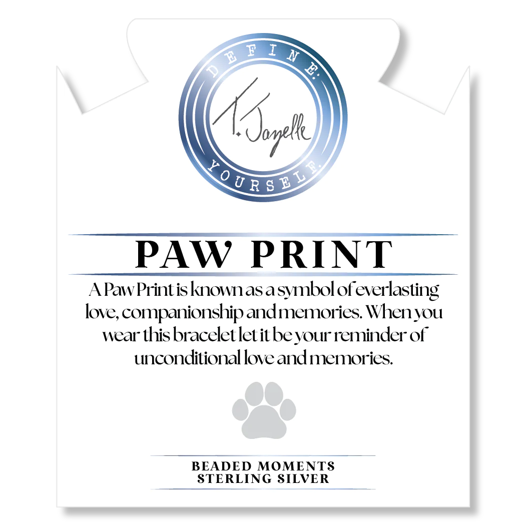 Sterling Silver Paw Print Moonstone Beaded Bracelet