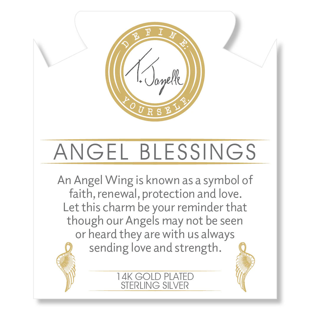 14K Gold Filled Sterling Silver Black Moonstone Beaded Stone Bracelet With Angel Blessing Gold Charm