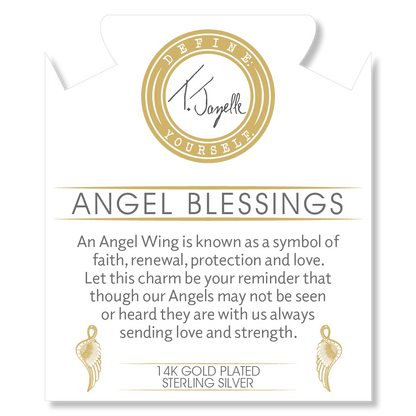 14K Gold Filled Sterling Silver Black Moonstone Beaded Stone Bracelet With Angel Blessing Gold Charm