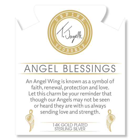 14K Gold Filled Sterling Silver Black Moonstone Beaded Stone Bracelet With Angel Blessing Gold Charm