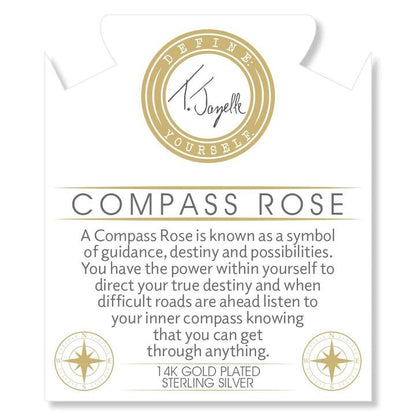 14K Gold Filled Sterling Silver Peruvian Amazonite Beaded Stone Bracelet With Compass Rose Gold Charm