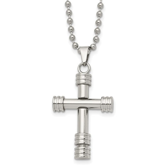 Stainless Steel Polished Cross Pendant Necklace - 22"