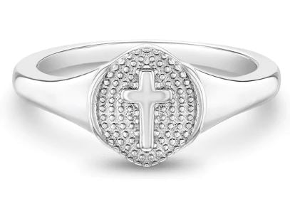 Sterling Silver Signet Cross Children's Ring