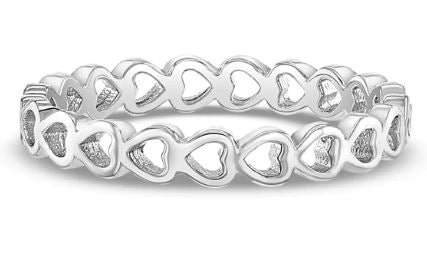 Sterling Silver Band Of Hearts Girls Ring