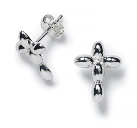 739 DER E637 Southern Gates Sterling Silver Rice Bead Cross Earrings 0