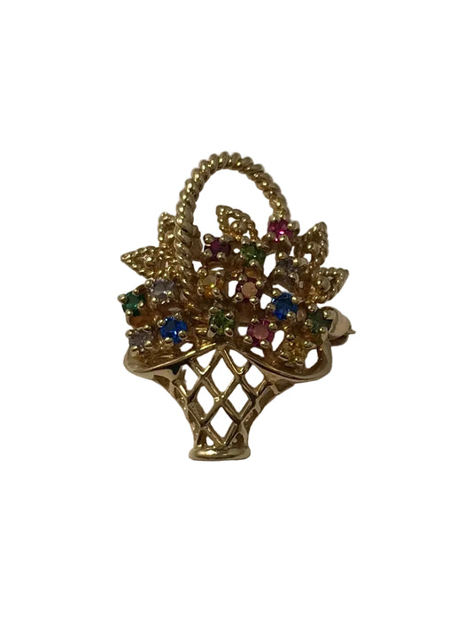 U 10K Yellow Gold Multi Colored Multi Stone Basket Pin