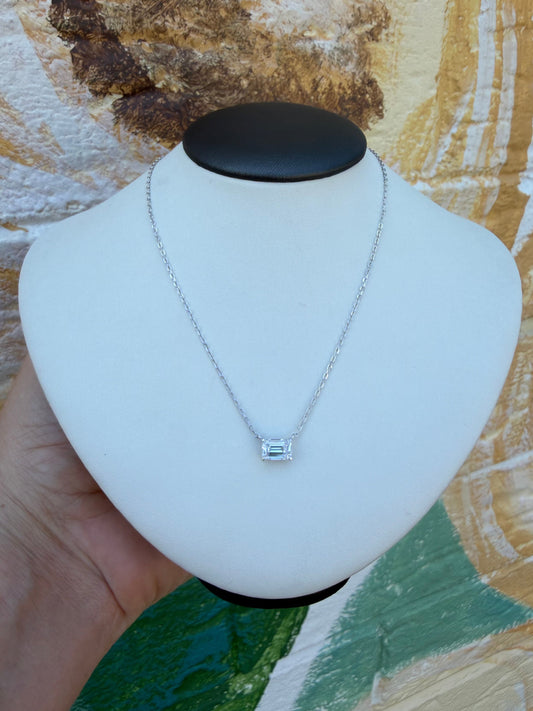 XP-1357-SS Sterling Silver 1 CTW Emerald-Cut Lab-Grown Diamond Necklace 16”+ 2”