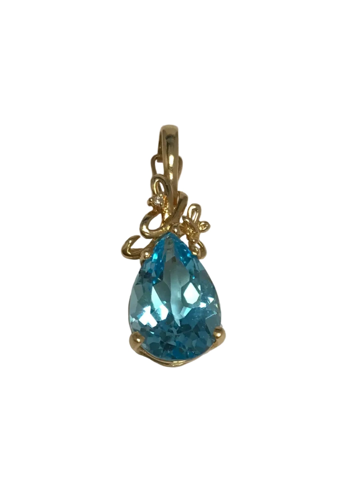 U 18037 14K Yellow Gold Blue Stone Pendant