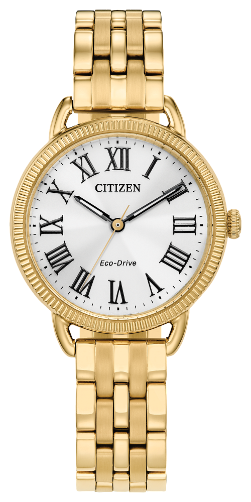Ladies Gold Tone Stainless Steel Classic Coin Edge Eco-Drive Watch