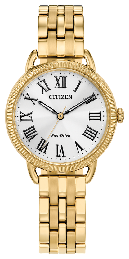 Ladies Gold Tone Stainless Steel Classic Coin Edge Eco-Drive Watch