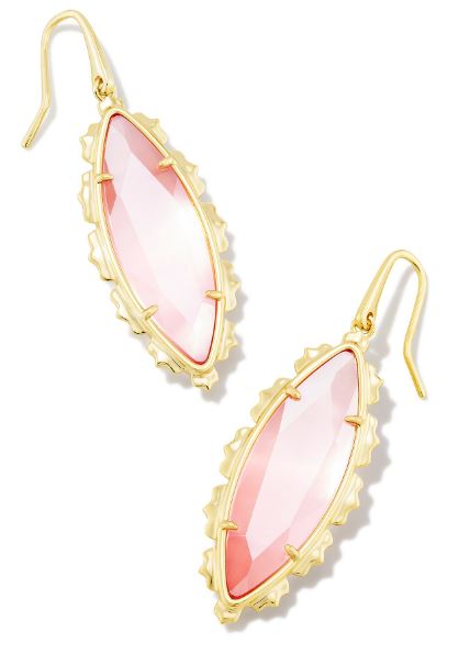 9608856281 Kendra Scott Genevieve Drop Earrings in Luster Plated Pink Cat's Eye Glass