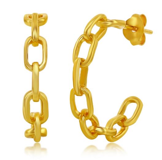 Sterling Silver Gold Plated Paper Clip Hoop Earrings - 21mm