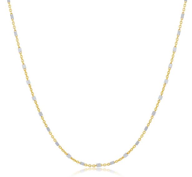Sterling Silver & Gold Plated Square Beaded Chain - 18"