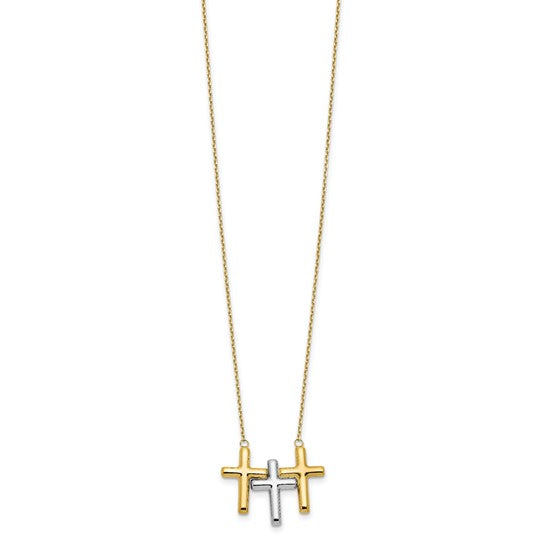 10K Two-Tone Polished 3 Cross Necklace