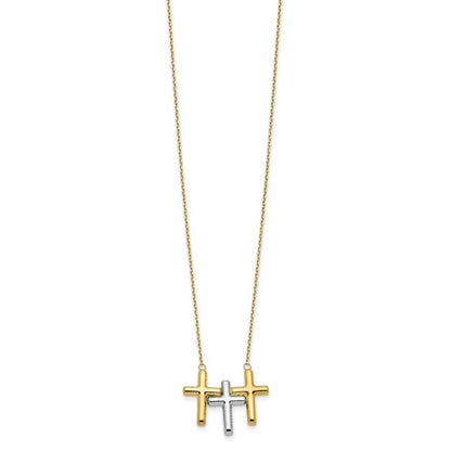 10K Two-Tone Polished 3 Cross Necklace