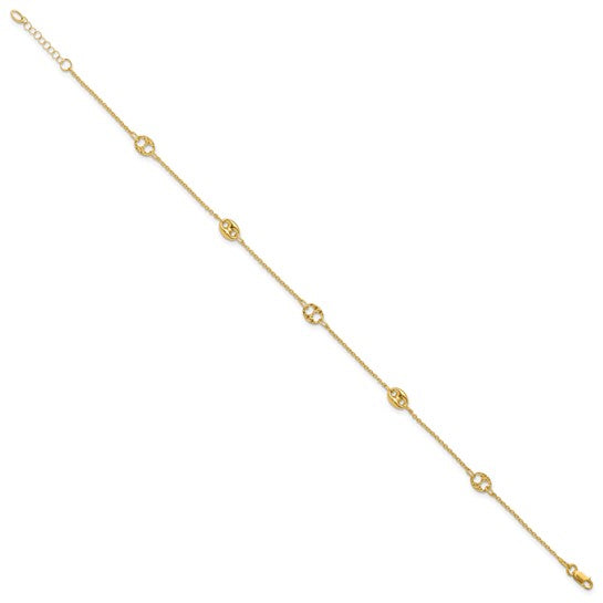 10K Yellow Gold Polished & Textured Anklet - 10" + 1"