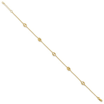 10K Yellow Gold Polished & Textured Anklet - 10" + 1"