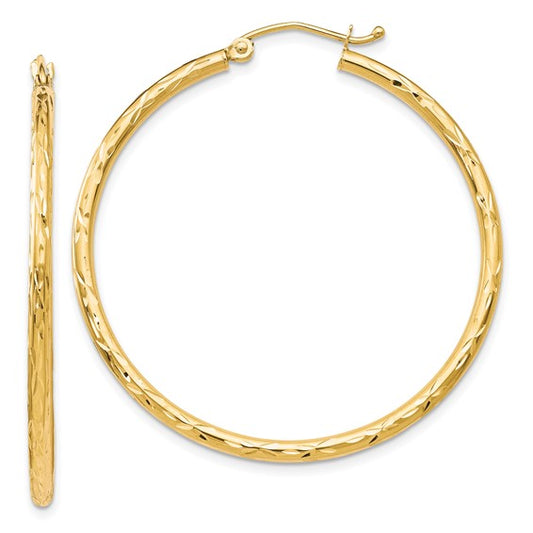 10K Yellow Gold Textured Hinged Hoop Earrings - 42mm