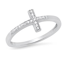 10K 1/10CTW Diamond Sideways Cross Ring - Size 7