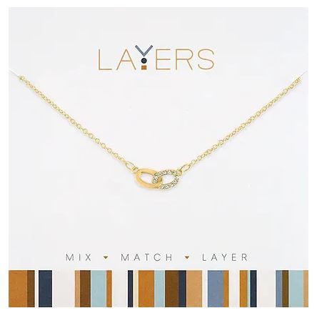 LAY-179G Layers Gold Tone Cubic Zirconia Links Necklace