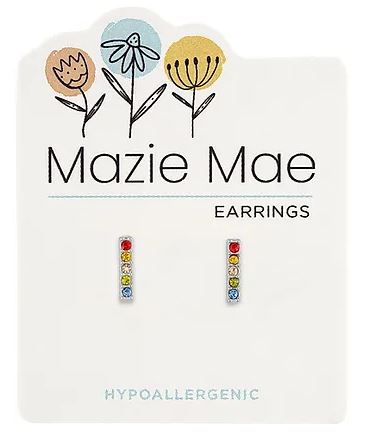 Mazie Mae Silver Multi-Color Cubic Zirconia Bar Stud Earrings