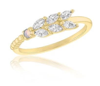 Layers Gold Tone Cubic Zirconia Leaf Ring