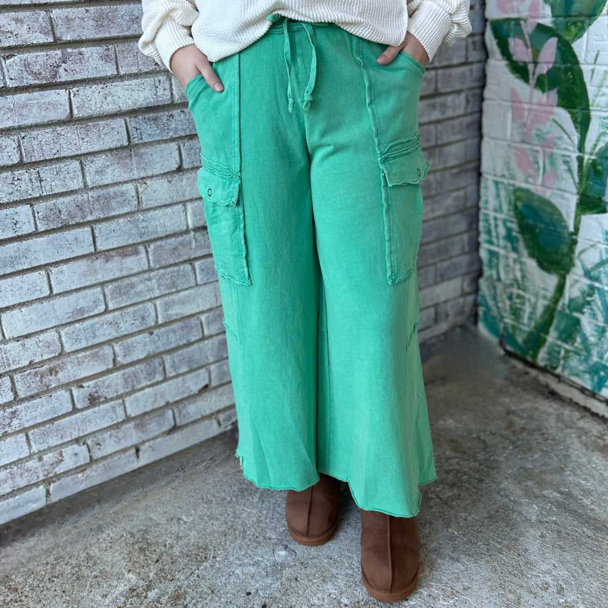 Soft Breeze Wide Leg Pants In Atlantis Green