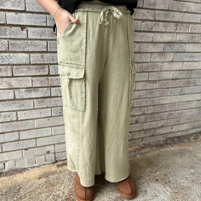 Soft Breeze Wide Leg Pants In Faded Olive