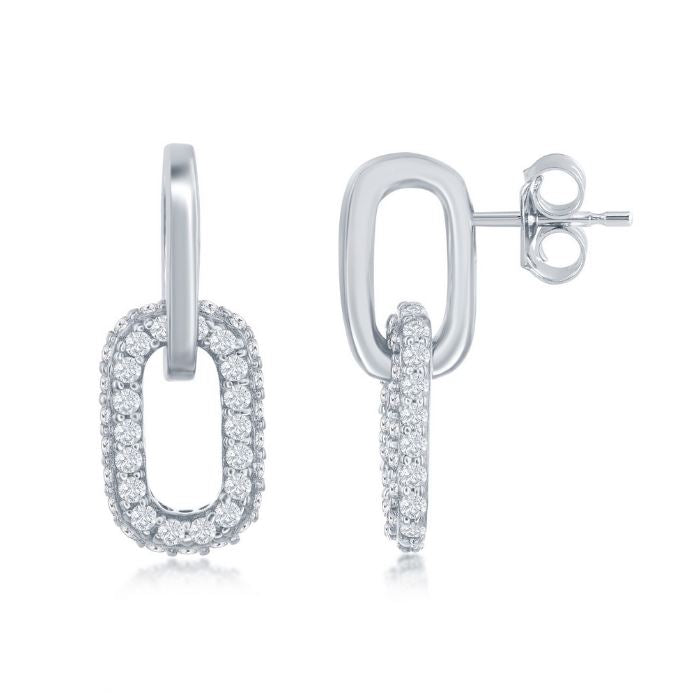 Sterling Silver Micro Pave Cubic Zirconia Paperclip Earrings