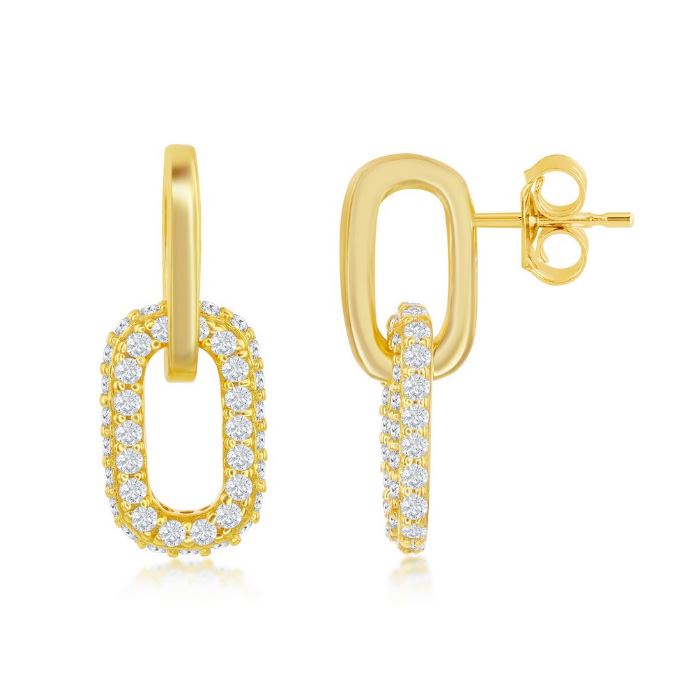 Sterling Silver Micro Pave Cubic Zirconia Paperclip Earrings - Gold Plated